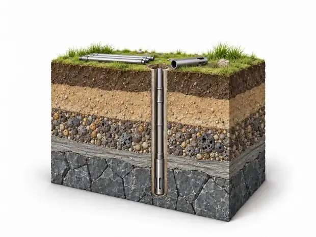 Borehole drilling technical illustration