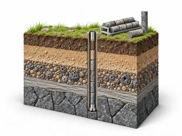 Rock coring technical illustration