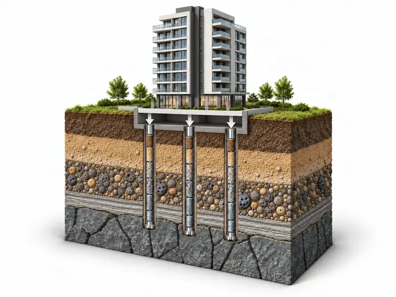 Buildings engineering geological investigation illustration