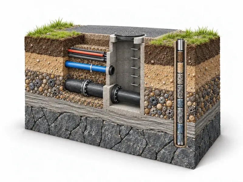 Utilities engineering geological investigation illustration