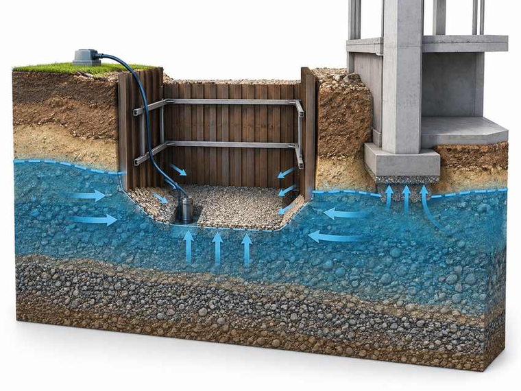 Construction impact of groundwater technical illustration