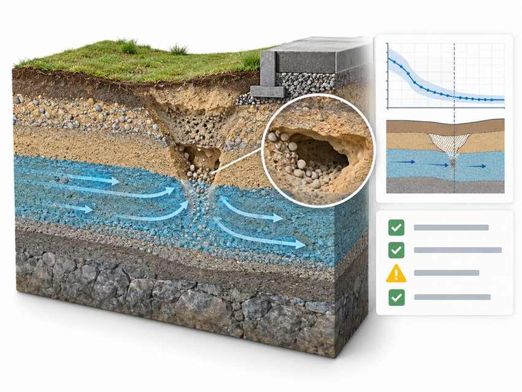 Groundwater-related geological processes and assessment results illustration