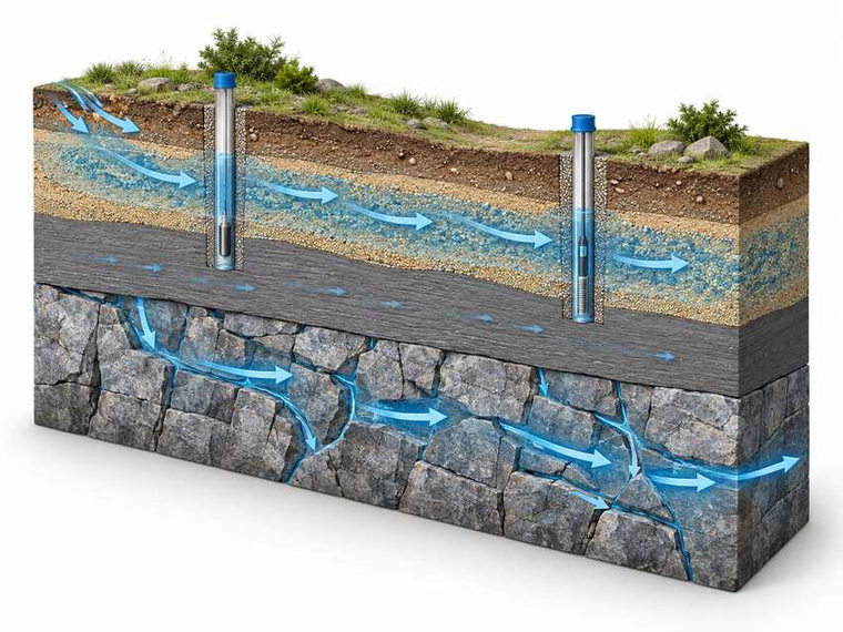 Permeability and groundwater flow technical illustration
